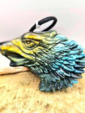 Nature Labradorite Big Eagle Head Pendant Necklace